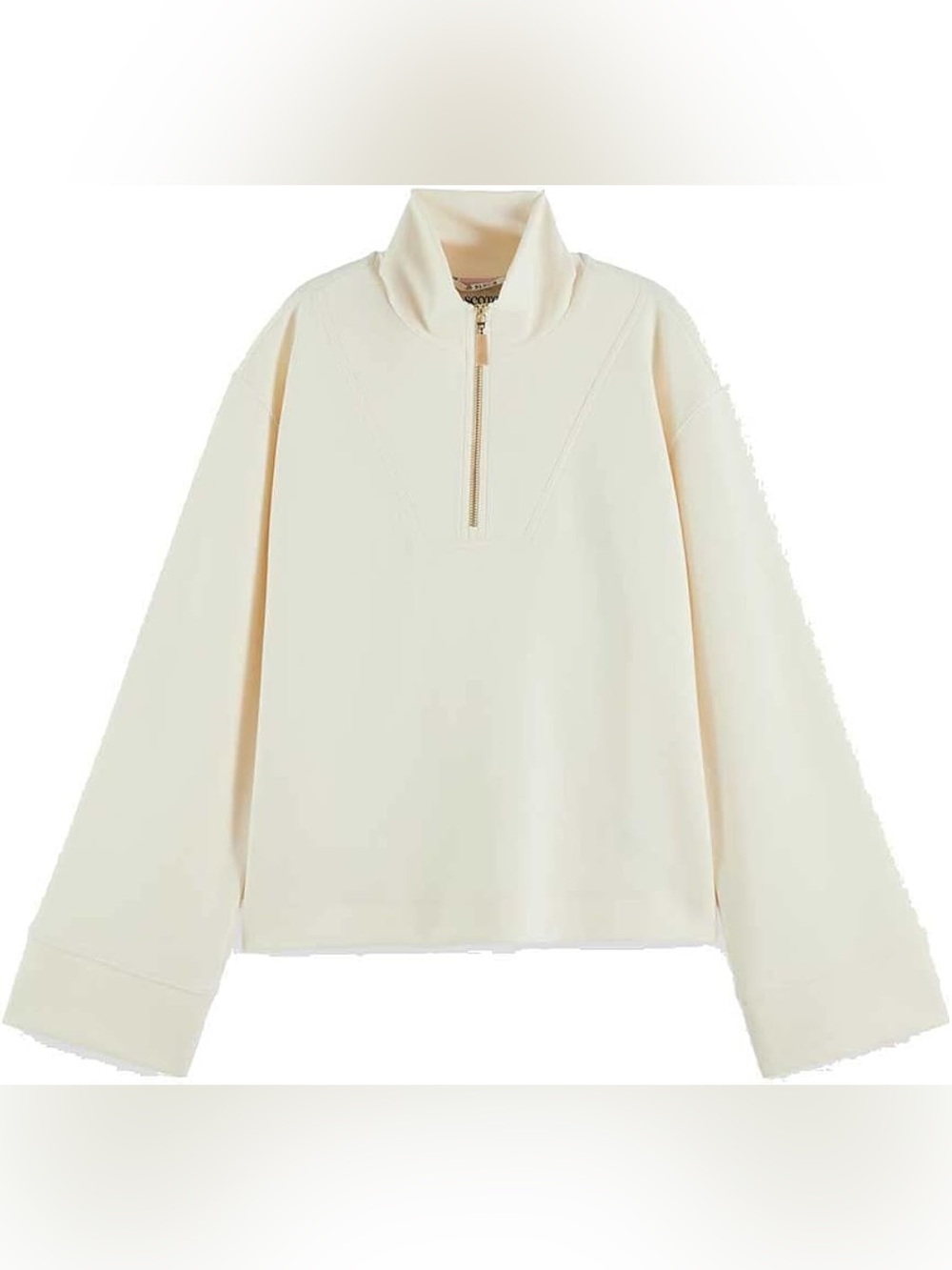 Scotch & Soda Cream Half-Zip Trumpet Sleeve Sweatshirt with Gold Zip